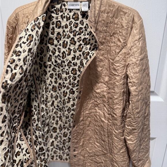Chicos Quilted Beige Leopard Inner Lightweight Jacket - Picture 3 of 4